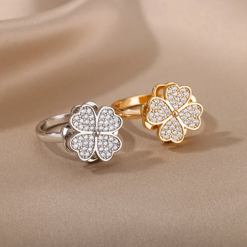 Women's Spinner Ring Luxury Four Clover Flower Rings