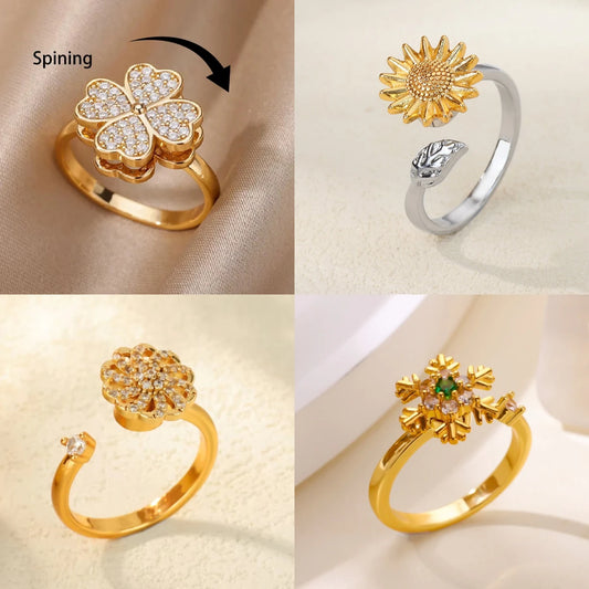 Women's Spinner Ring Luxury Four Clover Flower Rings