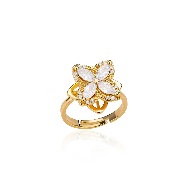Women's Spinner Ring Luxury Four Clover Flower Rings